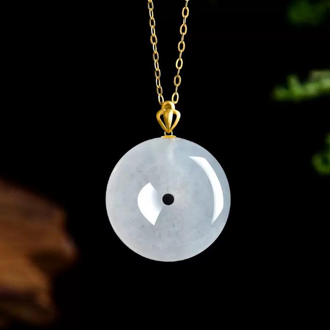 Ice Ping Natural Grade A Jadeite Ice Ping'an Kou Pendant,18k Gold Inlaid With ...
