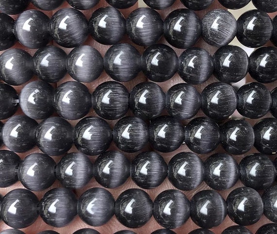 4mm-14mm Natürliche graue Katzenauge Stein glatte runde Perlen
