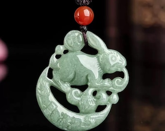 Natural Type A Jadeite Rabbit Zodiac Pendant, Ice Jade Rabbit Pendent