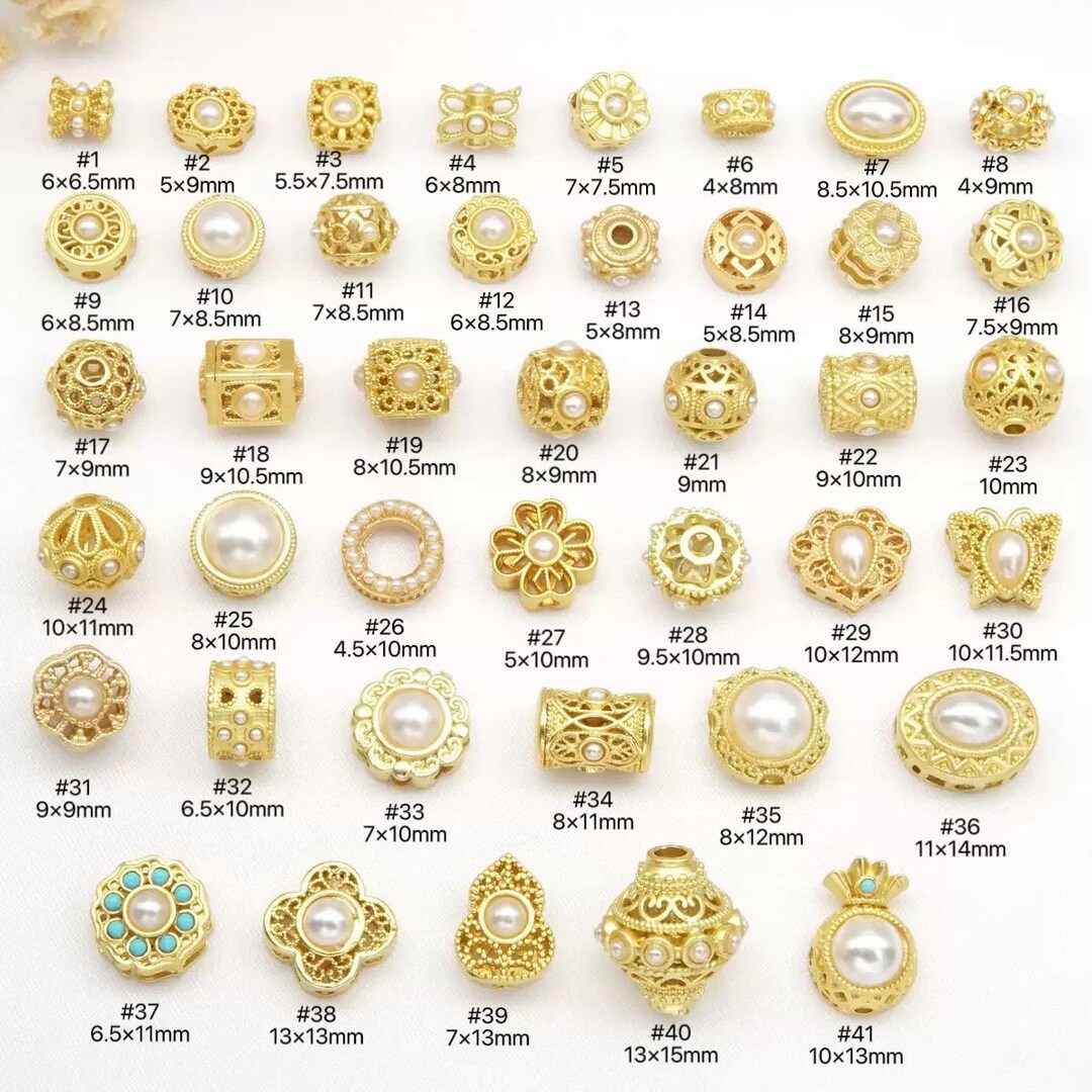 5 Pcs Antique Gold Inlaid Freshwater Pearl Bead Spacer Charms,for ...