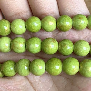 4mm-12mm Green Gold Jade Smooth Round Beads,Jade Beads Wholesale Supply, 15 inch per strand