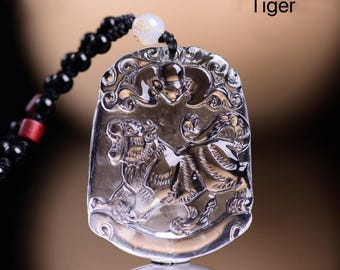 Natural White Crystal Zodiac Animals Rat, Ox, Tiger, Rabbit, Dragon, Snake, Horse, Goat, Monkey, Rooster, Dog, Boar Pendant