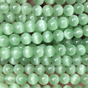 4mm-14mm Natural Green Cat Eye Stone Smooth Round Beads,Cat&#39;s Eye Stone Beads Supply.15&quot; strand