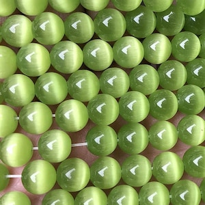 4mm-14mm Natural Green Cat Eye Stone Smooth Round Beads,Cat&#39;s Eye Stone Beads Supply.15&quot; strand