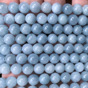 4mm-12mm Light Blue Jade Beads,Smooth Round Jade Beads,Mountain Jade Beads Wholesale Supply, 15 inch per strand