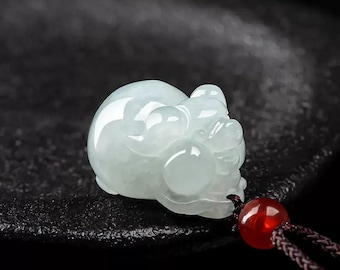 Colgante de jadeíta natural de grado A con forma de cerdo del zodiaco para la prosperidad, adorno de collar de jade de hielo.