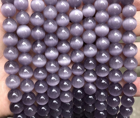 4mm 14mm Natural Purple Cat Eye Stone Smooth Round Beads cat s Eye