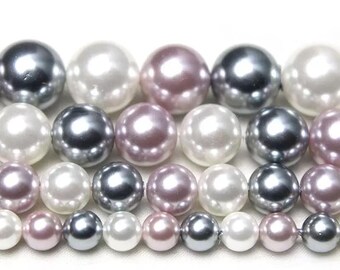 15 Loose Round Black Shell Pearl Beads For Jewelry Making - 6mm To 12mm Sizes