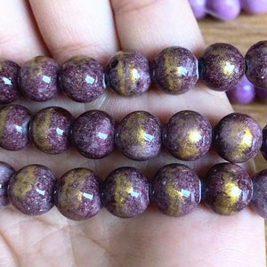 4mm-12mm Purple Gold Jade Smooth Round Beads,Jade Beads Wholesale Supply, 15 inch per strand