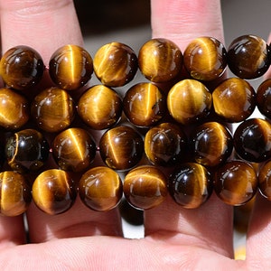 4mm-14mm Natural Yellow Tigereye Smooth Round Beads Wholesale Supply, 15 Inch Full Strand