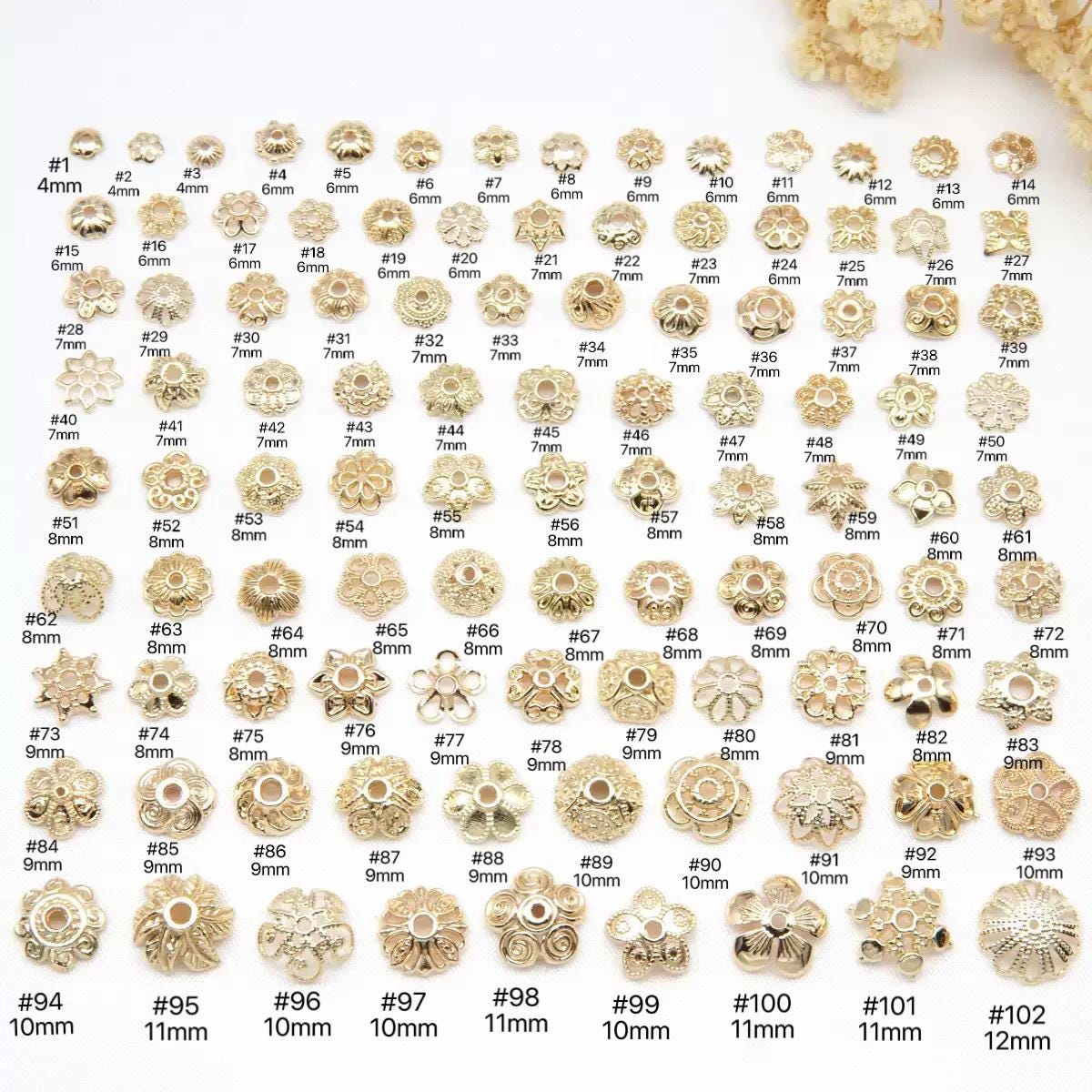 100 pcs 14K Gold-Plated Hollow Bead Cap beads,Spacer Flowers, Bead…