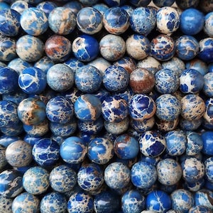 4mm-12mm Natural Blue Sea Sediment Imperial Jasper Smooth Round Beads,Emperor Stone wholesale Beads supply,15 inch Full Strand