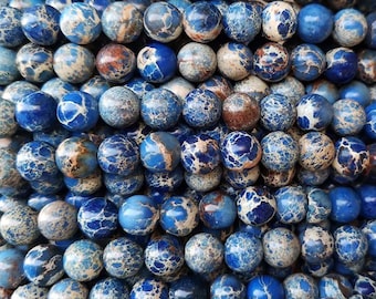 4mm-12mm Natural Blue Sea Sediment Imperial Jasper Smooth Round Beads,Emperor Stone wholesale Beads supply,15 inch Full Strand