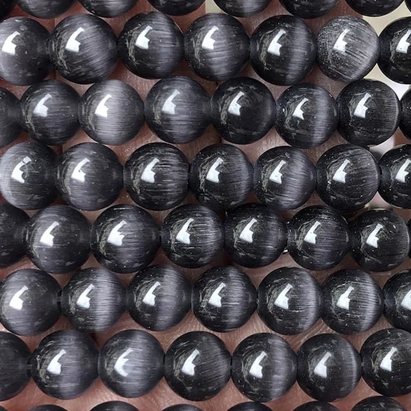 4mm-14mm Naturel Gris Chat Oeil Pierre Perles Rondes Lisses, Cat’s Eye Perles de Pierre Supply.15 » brin