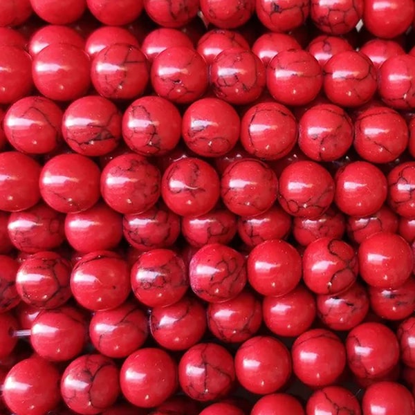 4mm-12mm Red Turquoise Howlite Smooth Round Beads, Turquoise Howlite Beads supply.15" strand