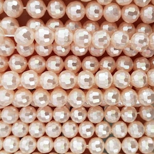 6mm-12mm Faceted South Sea Shell Pearls Smooth Round Beads, 15 inches 1 strand