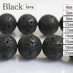 Peut inclure: Perles de lave noire de différentes tailles, de 4 mm à 20 mm.