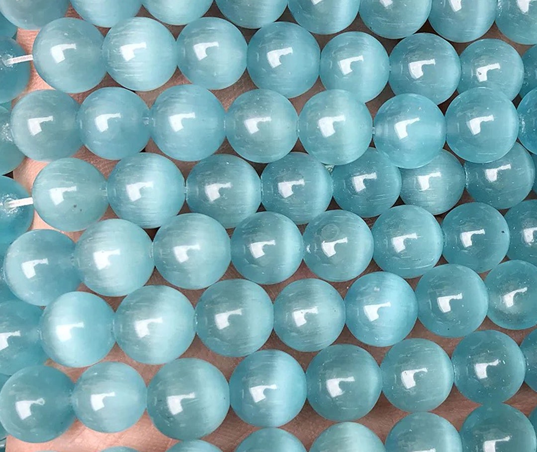 4mm14mm Natural Blue Cat Eye Stone Smooth Round Etsy