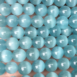 4mm-14mm Natural Blue Cat Eye Stone Smooth Round Beads,Cat&#39;s Eye Stone Beads Supply.15&quot; strand