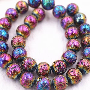 6mm-12mm Electroplate Volcanic Rock Lava beads,Lava round Beads,Volcanic Rock lava Beads,15&quot; per strand
