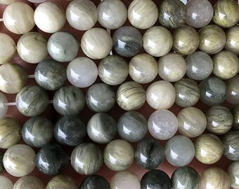 4mm-12mm Natural Green Amphibole Smooth Round Beads,Green Flash Stone Beads supply.15" strand