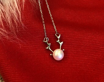 AA Freshwater Button Pearl Silver Reindeer Necklace - 20% Donated to Charity