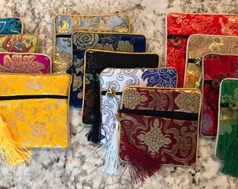 10pcs Silk Brocade Jewelry Pouch Bag Drawstring Coin Purse Embroidered
