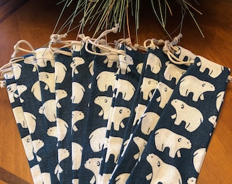 Polar Bear Reusable Straw Bag / Polar Bear Pencil Case / Polar Bear Linen Bag / Polar Bear Bag - 10%  Donated to Polar Bears International