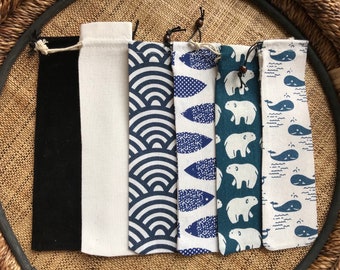 Fish, Polar Bear, Whale - Reusable Straw Bag / Pencil Case / Linen Bag - 10%  Donated to Save the Whales
