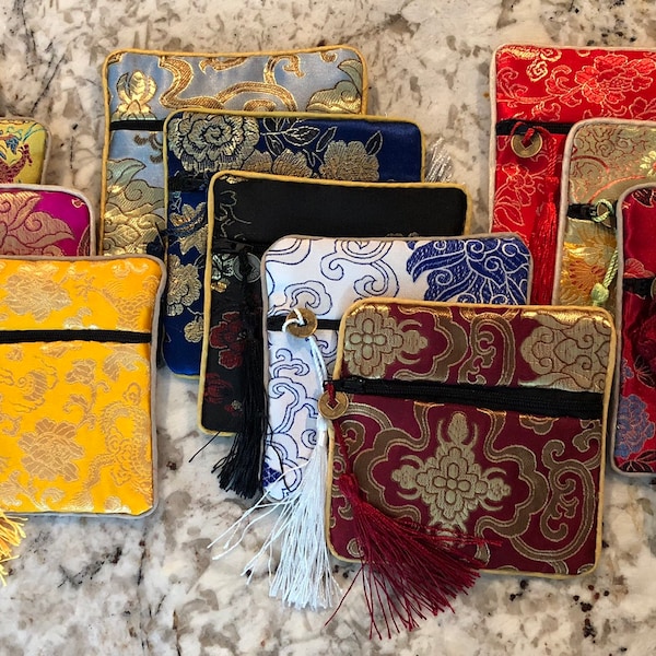 FREE SHIPPING to US - Square Brocade Gift Bag / Travel Jewelry Pouch / Coin Purse  - 20%  Donated to Charity
