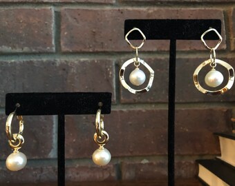 Genuine 11mm Pearl Earrings - gold plate over copper -  20% donated to orphans