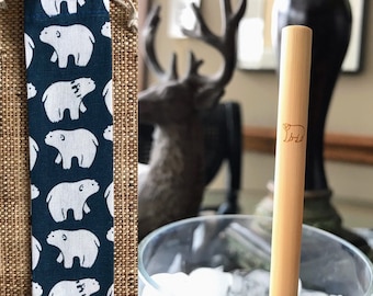 FREE SHIPPING Polar Bear Reusable Bamboo Straw Packs, Organic Bamboo Reusable Engraved Polar Bear Straws - 10% to Polar Bears International