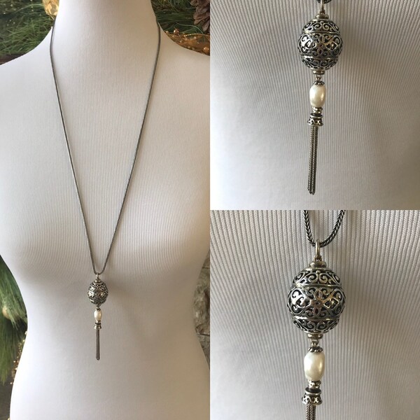 Baroque Pearl & Silver Tassel Necklace - Genuine Pearl - 925 Sterling Silver - 20% Donated to Orphans