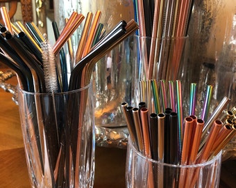 6 Straws and a Brush: Reusable Straws, Bent Straws, Short Straws, Straight Straws, Straw Brush - 10% to Save the Whales