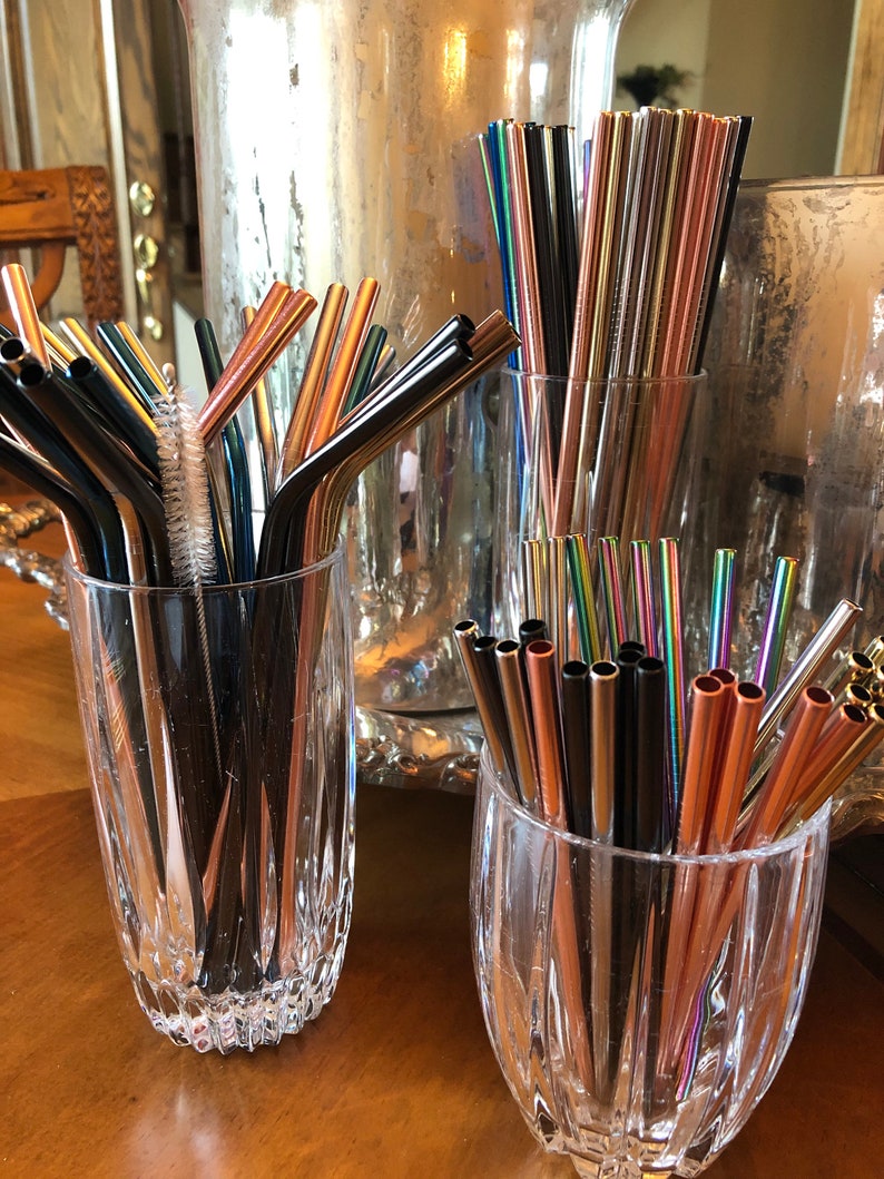 6 Straws and a Brush: Reusable Straws, Bent Straws, Short Straws, Straight Straws, Straw Brush 10% to Save the Whales imagem 1