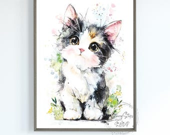 Watercolor Kitten Wall Art Print: Instant Digital Download