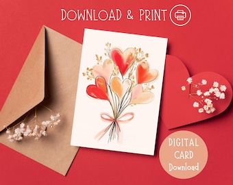 Golden Hearts Valentine's Day Card: Heart Bouquet Printable (PDF)
