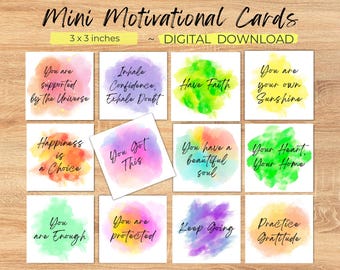 Mini tarjetas de afirmación en acuarela: notas motivacionales para el almuerzo (descarga digital)