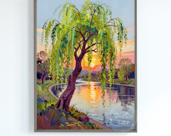 Weeping Willow Sunset Wall Art Print: Instant Digital Download