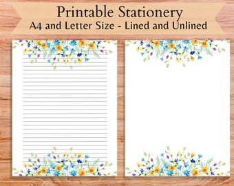 beautiful paper for writing Floral Lined Paper, Floral Unlined Paper, Printable Stationery Field Flowers, Writing Paper Digital Download, Letter Paper, Journaling Paper