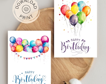 Printable Balloon Birthday Card Set (Digital Download)