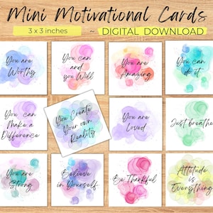 Mini-cartes motivantes, cartes d'affirmation imprimables, cartes d'encouragement et d'inspiration, mini cartes mantra, notes de déjeuner, ondes positives