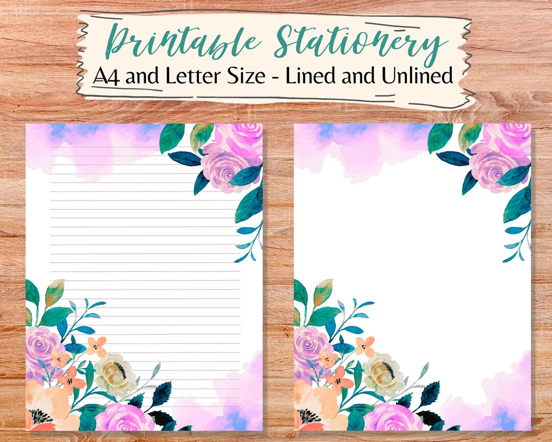 Floral Stationery Paper: Rose Bouquet, Lined & Unlined (digital ...
