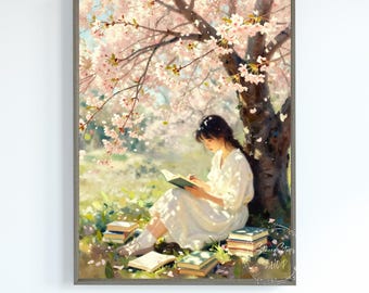 Cherry Blossom Reading Nook Wall Art Print: Instant Digital Download