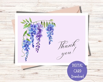 Blue Wisteria Thank You Card | Printable Digital Card (PDF)