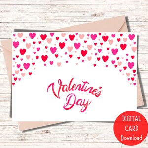 Afdrukbare Valentijnsdagkaart | Happy Valentijnsdag kaart met harten digitale download | Roze hartenkaart voor Valentijnsdag afdrukbare PDF