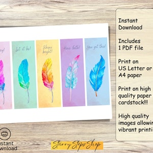 Colorful Feathers Printable Bookmarks, Printable Bookmarks Set ...