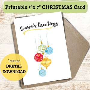 Season&#39;s Greetings Christmas Card: Printable 5x7 Holiday Card (Digital Download)