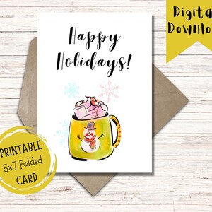 Mok met kersttraktaties | Fijne feestdagenkaart | Afdrukbare kerstkaarten | 5 x 7 kerstkaart | Mok met snoepjes mok | Digitale download