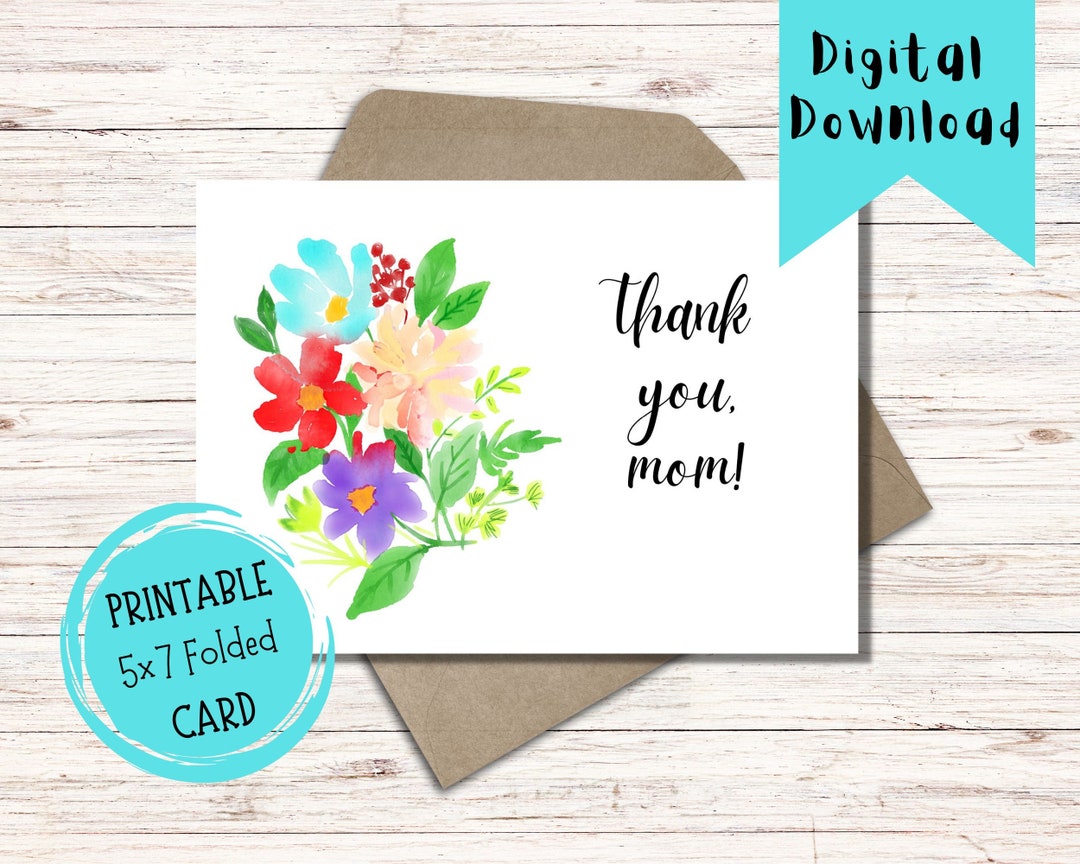 Thank You Mom Printable Card Thank You Mom Digital Card Etsy